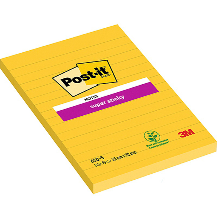 Post-It Super Sticky 102x152 Keltainen viivoitettu ryhmässä Paperit ja Lehtiöt / Kirjoitus ja muistiinpanot / Post-it ja muistilaput @ Pen Store (135727)