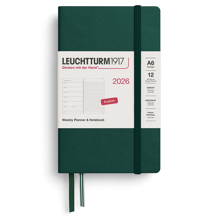 Kalenteri Weekly Planner & Notebook 2026 A6 Forest Green ryhmässä Paperit ja Lehtiöt / Kalenterit / 12 kk kalenterit @ Pen Store (136235)