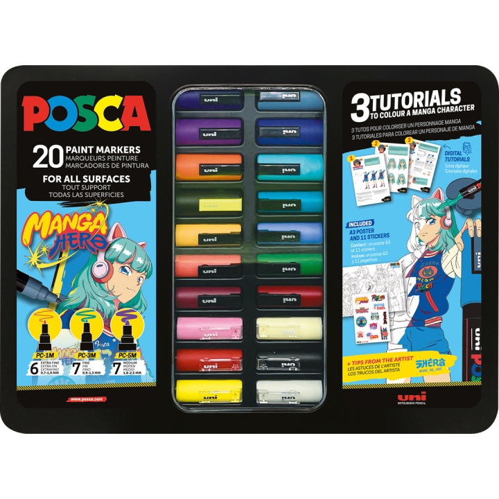 Posca Manga Hero 20-setti ryhmässä Kynät / Taiteilijakynät / Akryylitussit @ Pen Store (136281)
