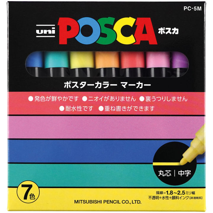 Posca PC-5M Soft tones 7-kappaleen pakkaus ryhmässä Kynät / Taiteilijakynät / Akryylitussit @ Pen Store (136466)