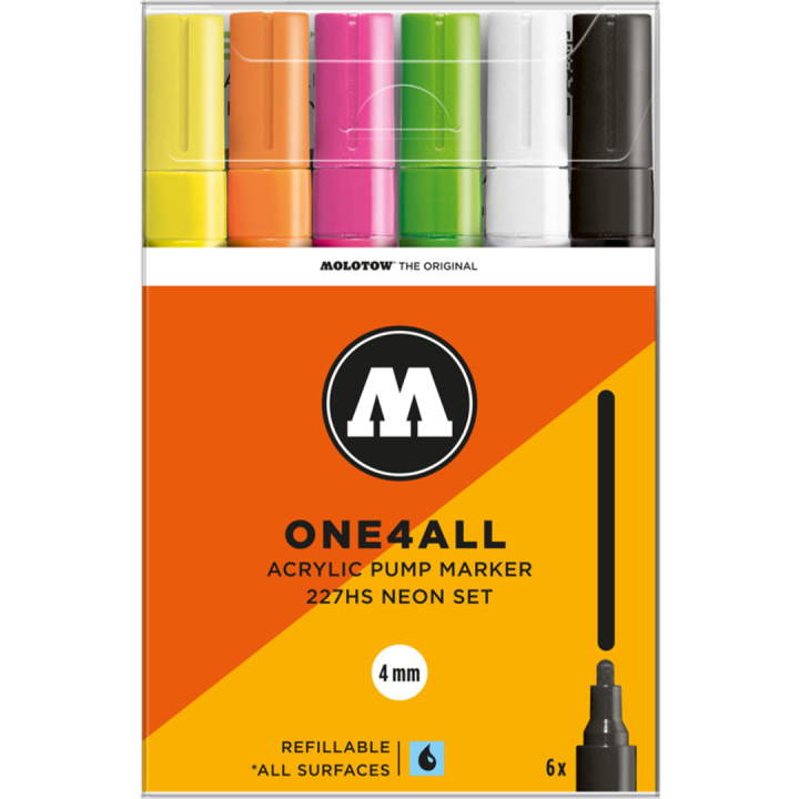 One4All 227HS 4mm Neon 6 kpl ryhmässä Kynät / Taiteilijakynät / Akryylitussit @ Pen Store (136938)