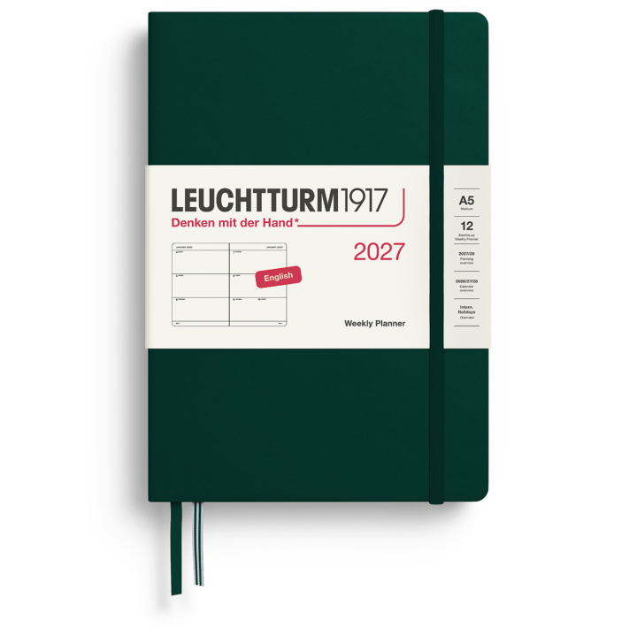 Kalenteri Weekly Planner 2027 A5 Forest Green ryhmässä Paperit ja Lehtiöt / Kalenterit / 12 kk kalenterit @ Pen Store (137491)