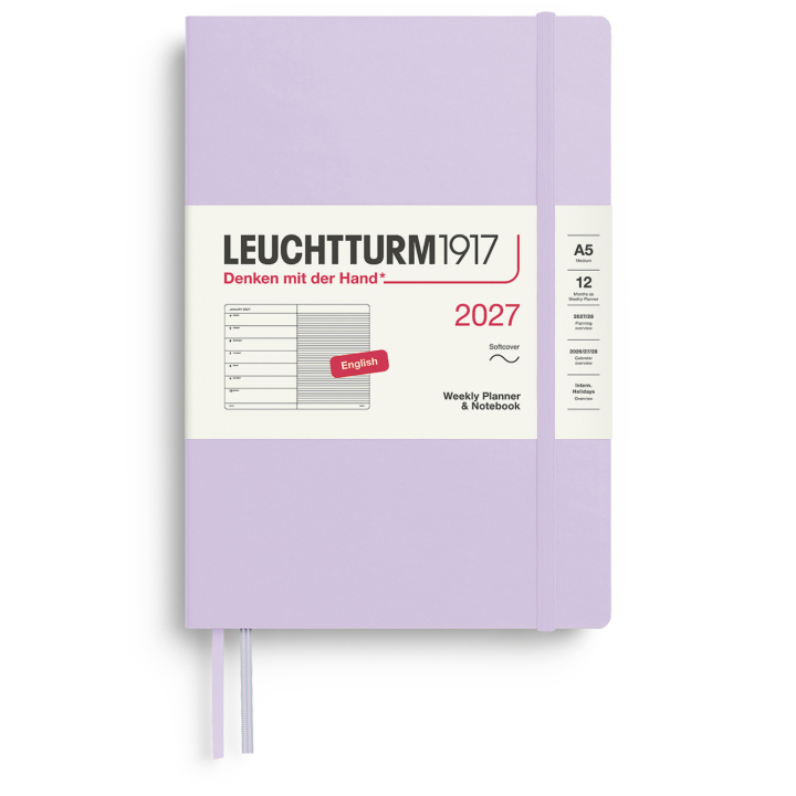 Kalenteri Weekly Planner & Notebook 2027 A5 Soft Cover Lilac ryhmässä Paperit ja Lehtiöt / Kalenterit / 12 kk kalenterit @ Pen Store (137494)
