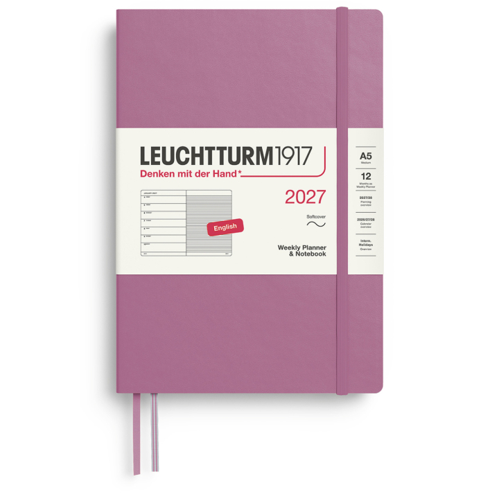 Kalenteri Weekly Planner & Notebook 2027 A5 Soft Cover Dusty Rose ryhmässä Paperit ja Lehtiöt / Kalenterit / 12 kk kalenterit @ Pen Store (137495)