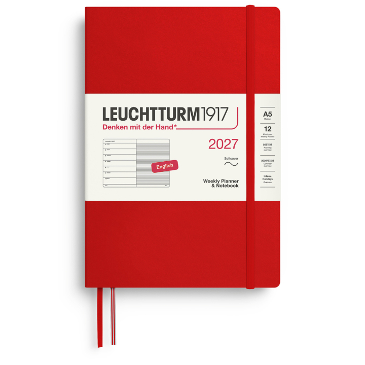 Kalenteri Weekly Planner & Notebook 2027 A5 Soft Cover Cherry ryhmässä Paperit ja Lehtiöt / Kalenterit / 12 kk kalenterit @ Pen Store (137497)