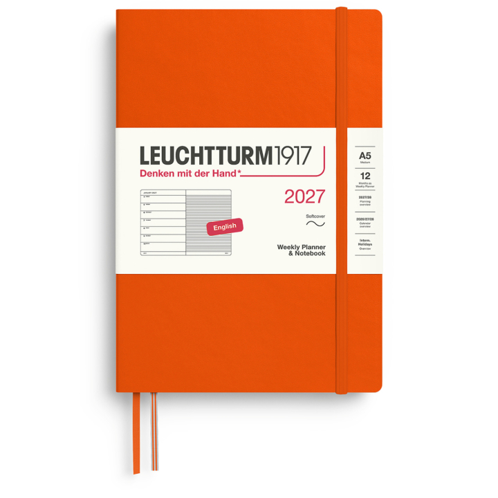 Kalenteri Weekly Planner & Notebook 2027 A5 Soft Cover Pumpkin ryhmässä Paperit ja Lehtiöt / Kalenterit / 12 kk kalenterit @ Pen Store (137498)