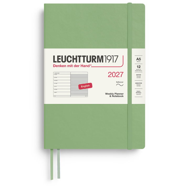 Kalenteri Weekly Planner & Notebook 2027 A5 Soft Cover Sage ryhmässä Paperit ja Lehtiöt / Kalenterit / 12 kk kalenterit @ Pen Store (137500)
