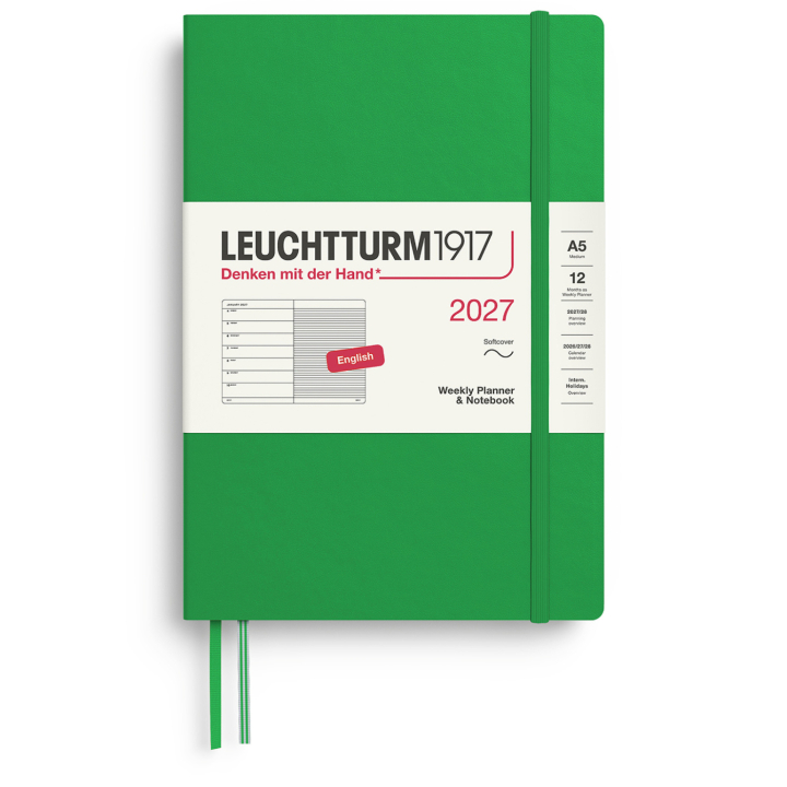 Kalenteri Weekly Planner & Notebook 2027 A5 Soft Cover Spring Leaf ryhmässä Paperit ja Lehtiöt / Kalenterit / 12 kk kalenterit @ Pen Store (137501)