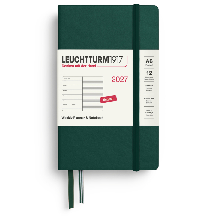 Kalenteri Weekly Planner & Notebook 2027 A6 Forest Green ryhmässä Paperit ja Lehtiöt / Kalenterit / 12 kk kalenterit @ Pen Store (137510)