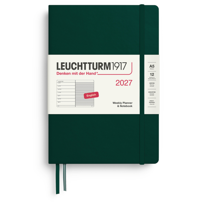Kalenteri Weekly Planner & Notebook 2026 A5 Forest Green ryhmässä Paperit ja Lehtiöt / Kalenterit / 12 kk kalenterit @ Pen Store (137521)