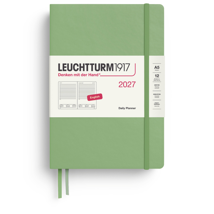 Kalenteri Daily Planner 2027 A5 Sage ryhmässä Paperit ja Lehtiöt / Kalenterit / 12 kk kalenterit @ Pen Store (137530)