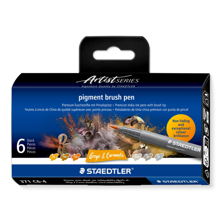Pigment Arts Brush Pen 6-setti Grey/Caramel ryhmässä Kynät / Taiteilijakynät / Sivellinkynät @ Pen Store (137614)