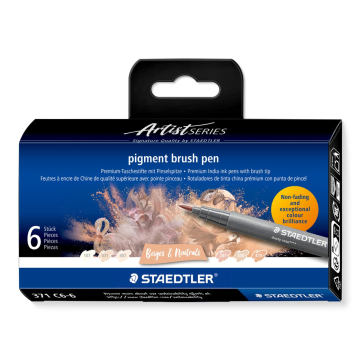Pigment Arts Brush Pen 6-setti Beige/Natural ryhmässä Kynät / Taiteilijakynät / Sivellinkynät @ Pen Store (137616)