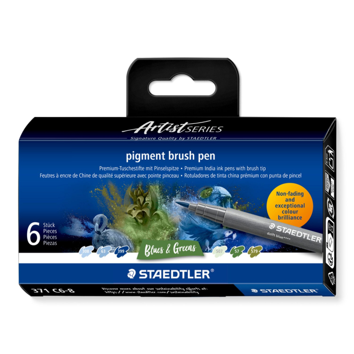 Pigment Arts Brush Pen 6-setti Blue/Green ryhmässä Kynät / Taiteilijakynät / Sivellinkynät @ Pen Store (137618)