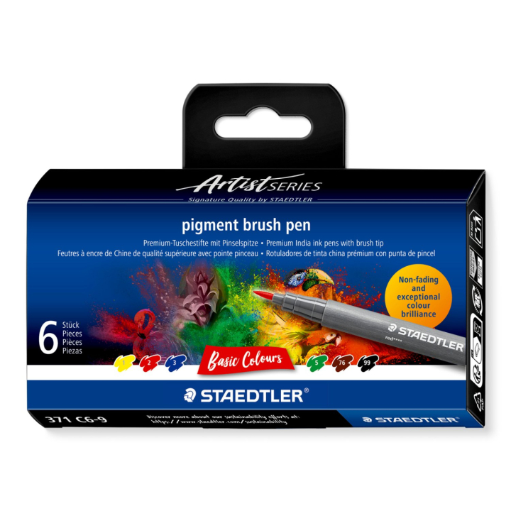 Pigment Arts Brush Pen 6-setti Basic ryhmässä Tuotesarjat / Staedtler Artist Series @ Pen Store (137619)