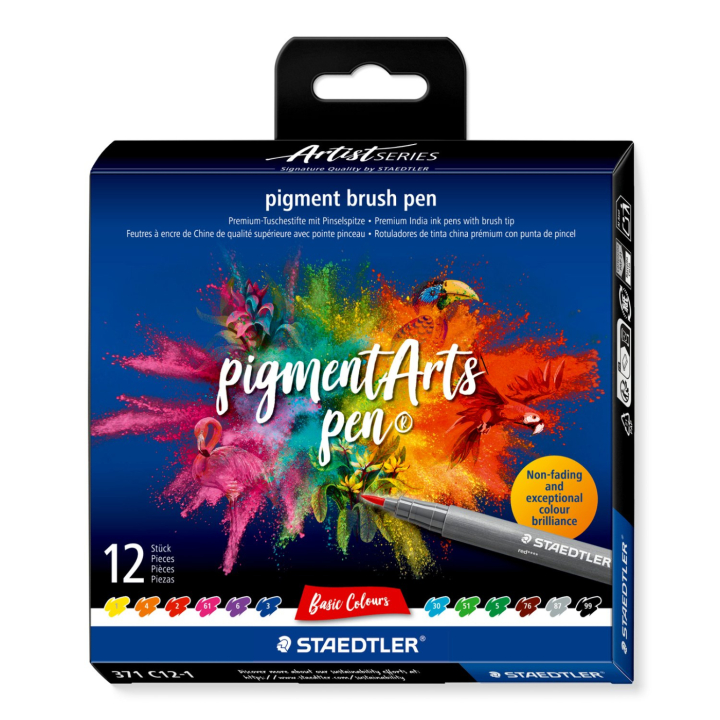 Pigment Arts Brush Pen 12-setti Basic ryhmässä Kynät / Taiteilijakynät / Sivellinkynät @ Pen Store (137620)