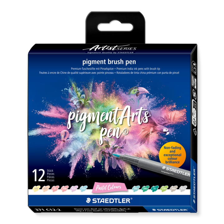 Pigment Arts Brush Pen 12-setti Pastel ryhmässä Kynät / Taiteilijakynät / Sivellinkynät @ Pen Store (137621)