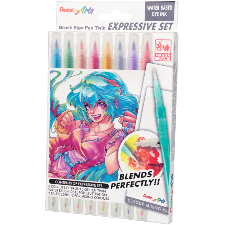 Brush Sign Pen Twin Expressive Set Manga ryhmässä Kynät / Taiteilijakynät / Sivellinkynät @ Pen Store (137669)