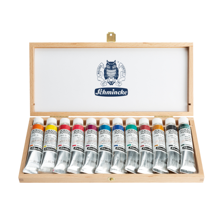 Horadam Aquarell Wood 20 ml 12-set ryhmässä Taiteilijatarvikkeet / Taiteilijavärit / Akvarellivärit / Vesiväri tuubissa @ Pen Store (137790)