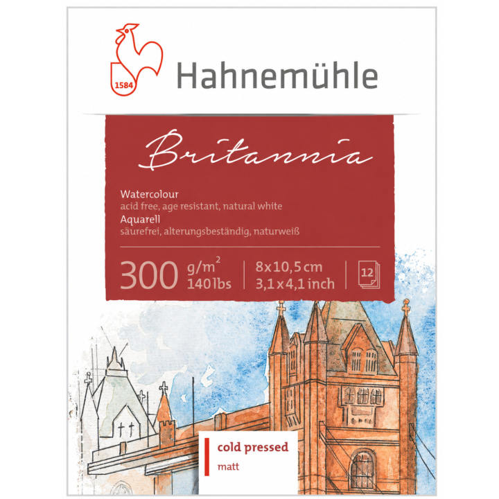 Akvarelliipaperi Britannia 300 g Matt 8 x 10,5 cm ryhmässä Paperit ja Lehtiöt / Taiteilijalehtiöt / Akvarellipaperit @ Pen Store (138013)