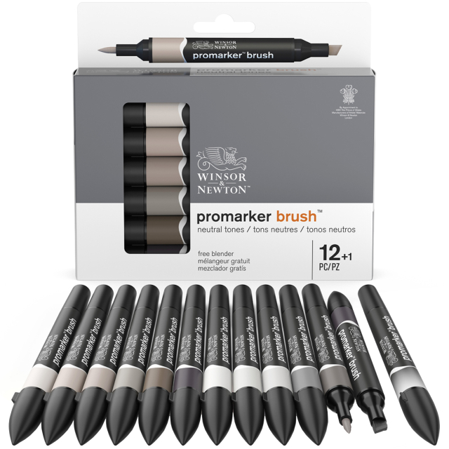 Brush Marker Neutral tones 12-setti + Blender