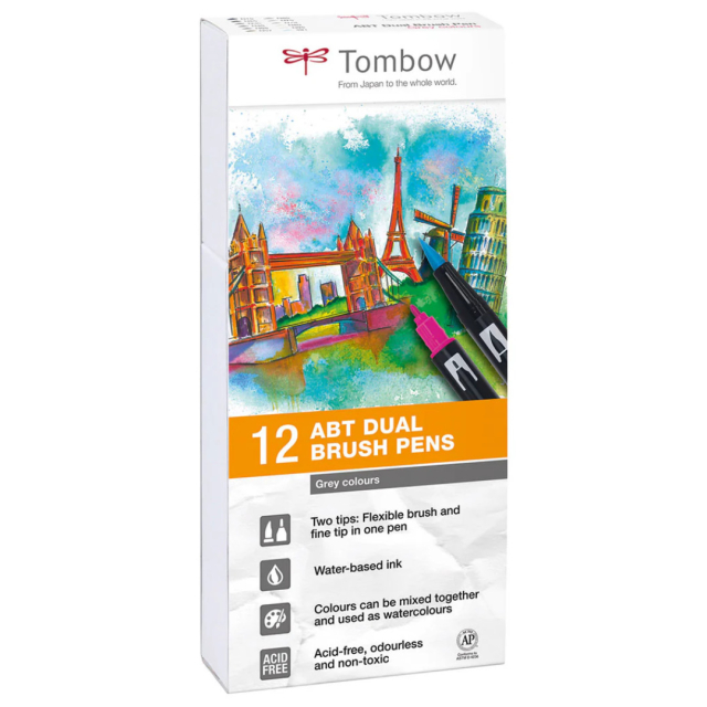 ABT Dual Brush Pen 12-setti Harmaa