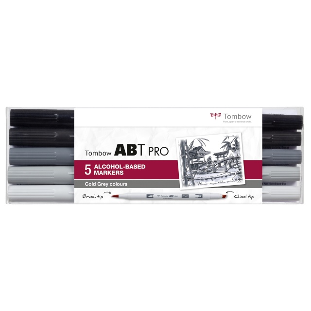 ABT PRO Dual Brush Pen 5-setti Kylmä Harmaa