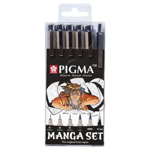 Manga Tool Pigma Micron Black 6-setti
