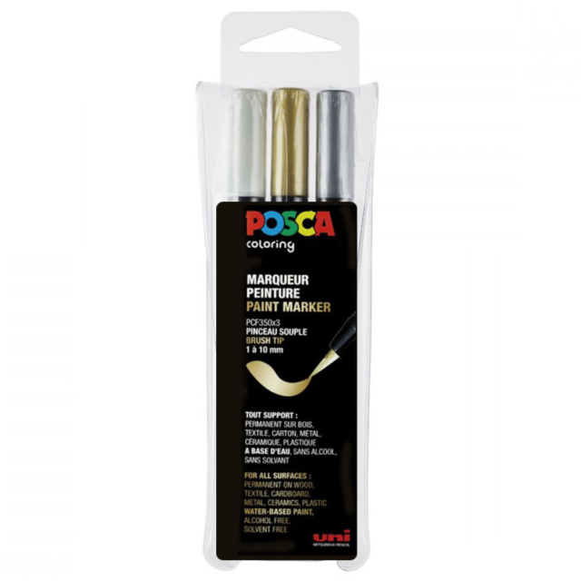 Posca Brush PCF-350 Metallic 3-setti