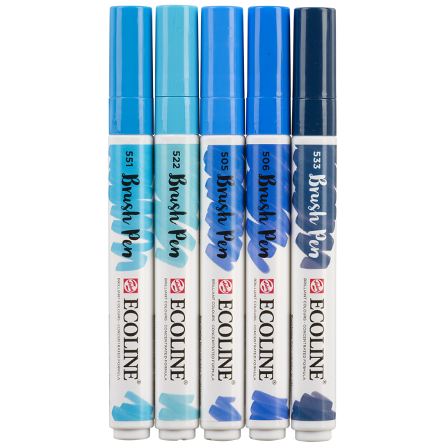 Brush Pen Blue 5-setti