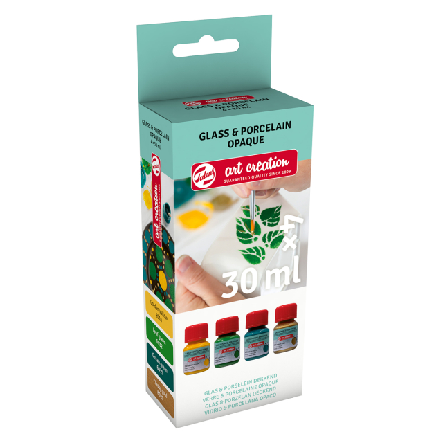 Glass & Porcelain Paint Opaque Setti 4 x 30 ml Vihreä Kulta