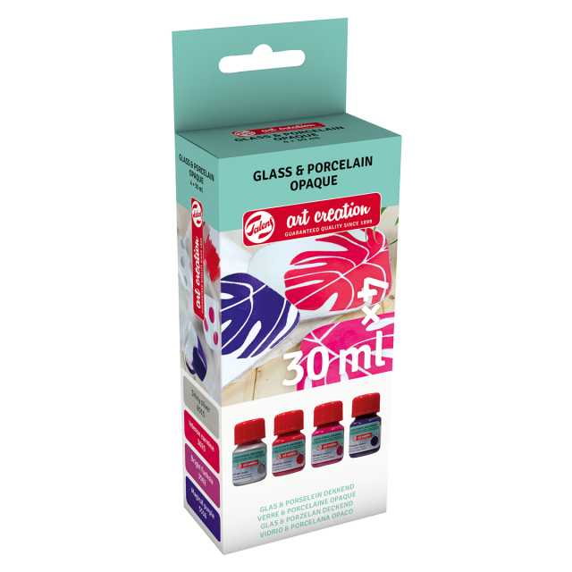 Glass & Porcelain Paint Opaque Setti 4 x 30 ml Pinkki Hopea