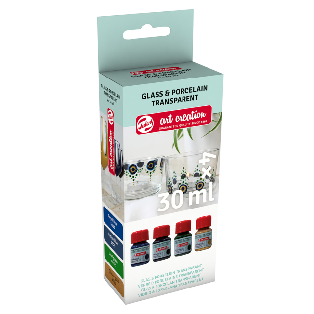 Glass & Porcelain Paint Transparent Setti 4 x 30 ml Sininen