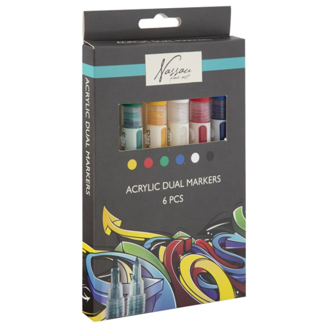 Acrylic marker dual-tip 6-setti