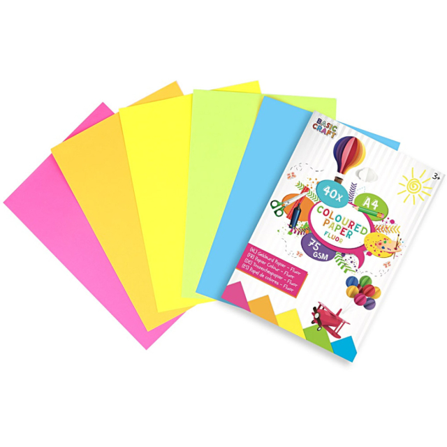 Värillinen paperi Fluo A4 40 arkkia