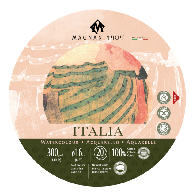 Akvarelliilehtiö Pyöristää Italia 100% Puuvilla 300g 16cm 20 Sheets
