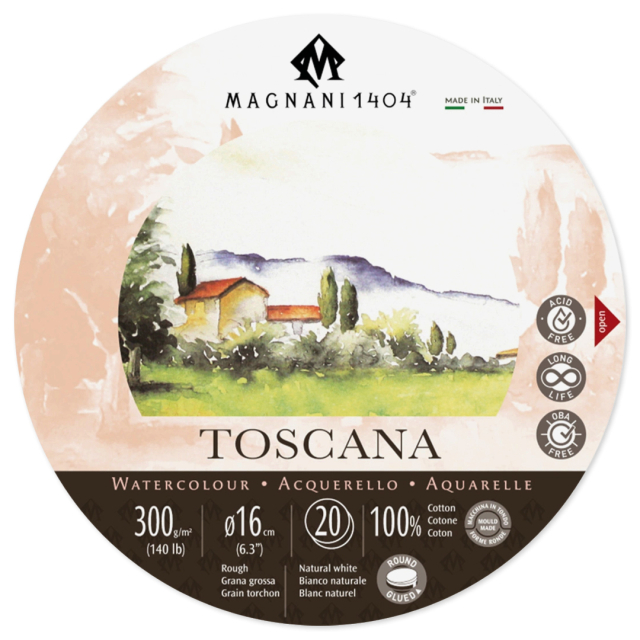 Akvarelliilehtiö Pyöristää Toscana 100% Puuvilla 300g 16 cm 20 Sheets
