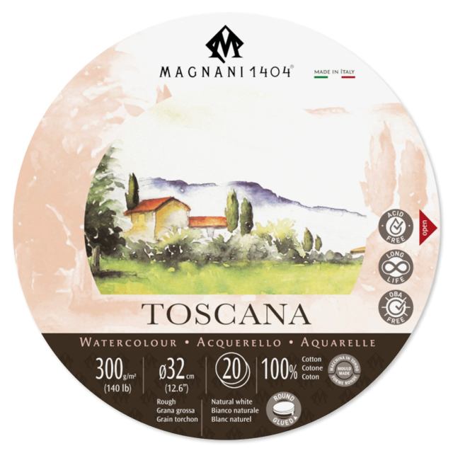 Akvarelliilehtiö Pyöristää Toscana 100% Puuvilla 300g 32cm 20 Sheets