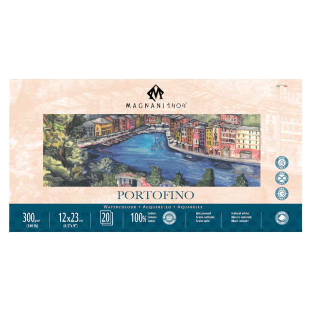 Akvarelliilehtiö Portofino 100% Puuvilla 300g Satin 12x23cm 20 Sheets