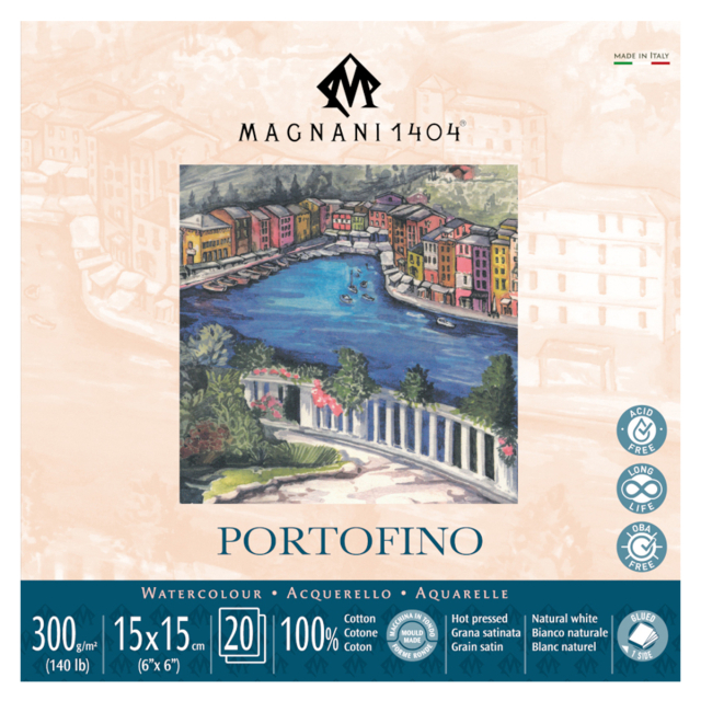 Akvarelliilehtiö Portofino 100% Puuvilla 300g Satin 15x15cm 20 Sheets