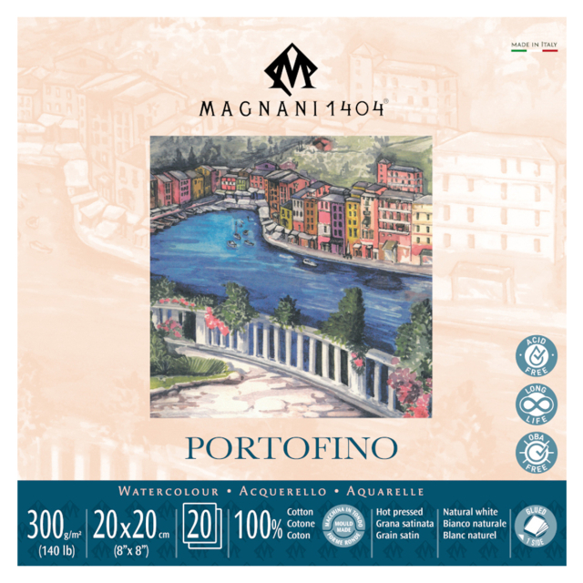Akvarelliilehtiö Portofino 100% Puuvilla 300g Satin 20x20cm 20 Sheets