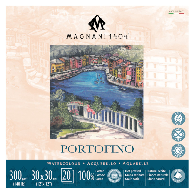 Akvarelliilehtiö Portofino 100% Puuvilla 300g Satin 30x30cm 20 Sheets
