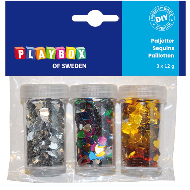 Paljetit 3 x sydämet 12 g