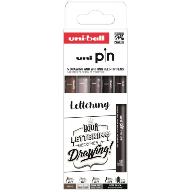 Pin Fine Line 5-setti Lettering