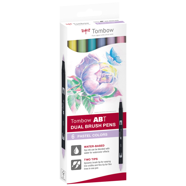 ABT Dual Brush pen 6-setti Pastel