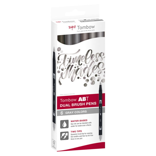 ABT Dual Brush pen 6-setti Gray