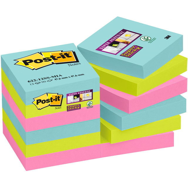 Post-it Super Sticky 47,6x47,6 Värisekoitus Cosmic 12-pakkaus