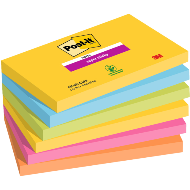 Post-it Super Sticky 76x127 Värisekoitus Carnival 6-pakkaus