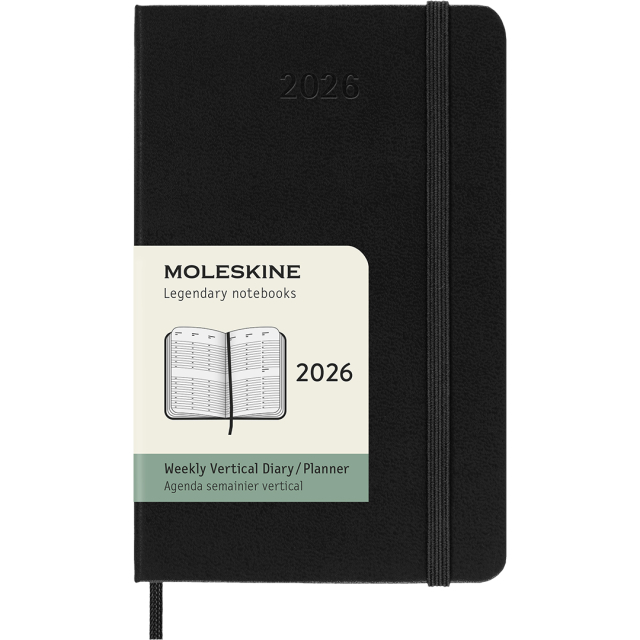 Kalenteri 12M Weekly Vertical 2026 Hardcover Pocket Black