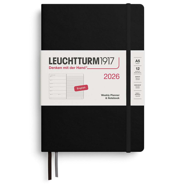 Kalenteri Weekly Planner & Notebook 2026 A5 Black